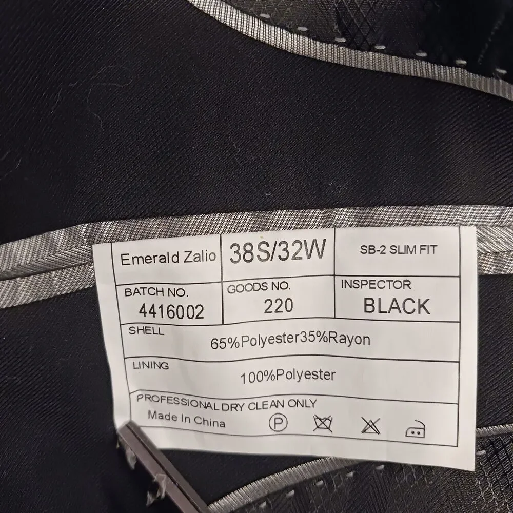 Emerald‎ Zalio Black Men's Professional Blazer 38S / 33W BLACK SB2-Slim Fit